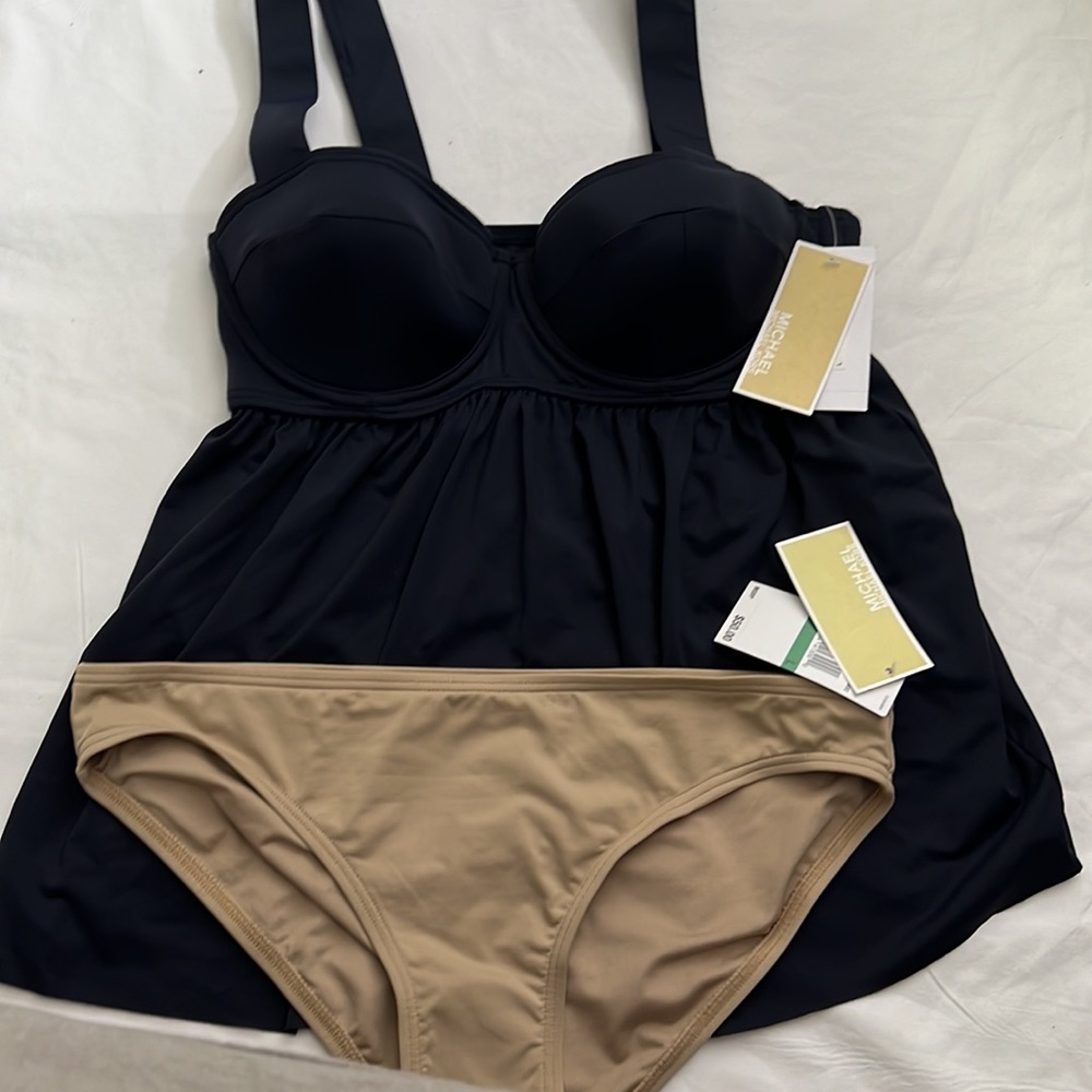 MICHAEL Michael Kors Women's Set Baby Doll Tankini Top Navy Blue+ Bikini Bottom - Picture 8 of 12
